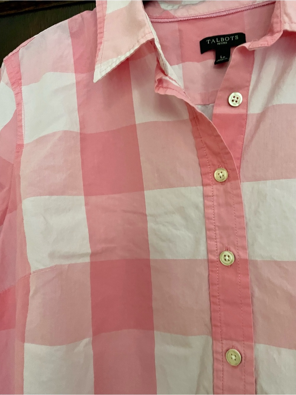 Vintage Talbots Pink & White Checked Button-Down Shirt Size LP - Picture 2 of 7